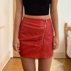 Bershka Red Leather Mini Skirt with Side Zipper